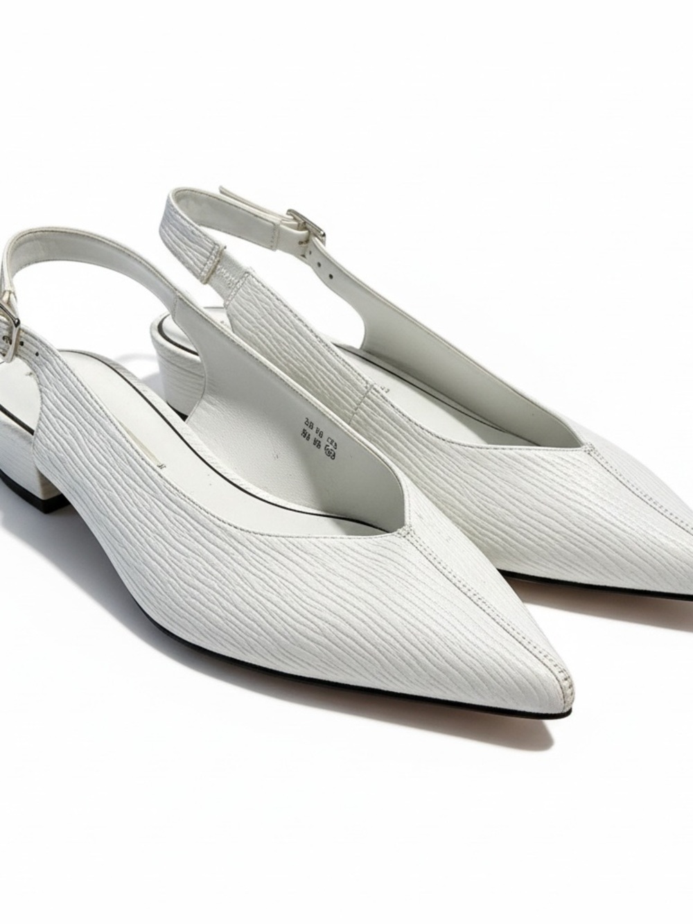 Zara White Textured Pointed Slingback Low Heel Mules